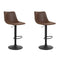 2x Bar Stools Vintage Leather Swivel Gas Lift Brown