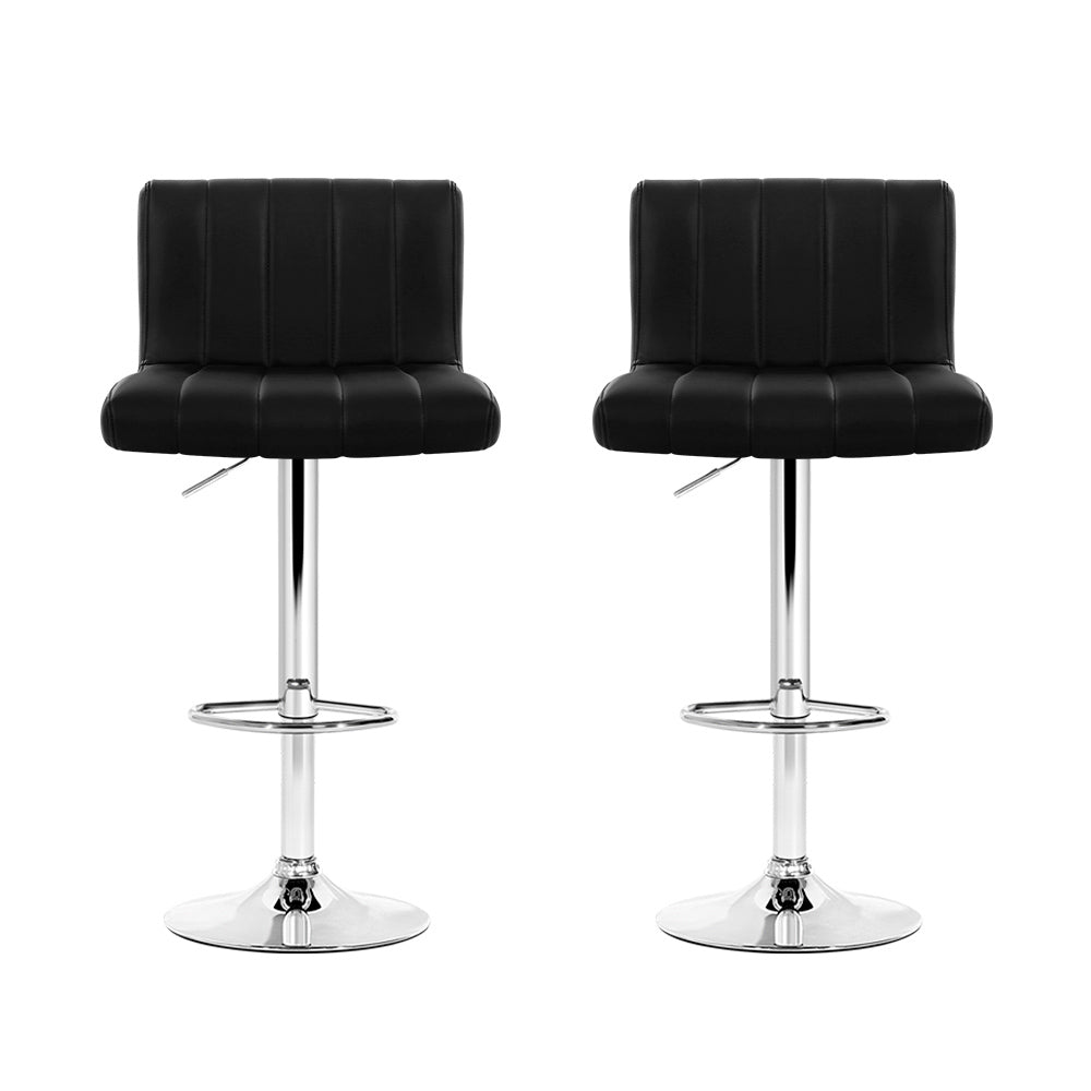 2x Bar Stools Gas Lift Leather Chairs Black