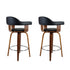 2x Bar Stools Leather Seat Wooden Legs