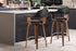 2x Bar Stools Leather Seat Wooden Legs