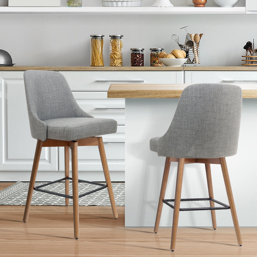 Artiss 2x Bar Stools Swivel Seat Wooden Grey