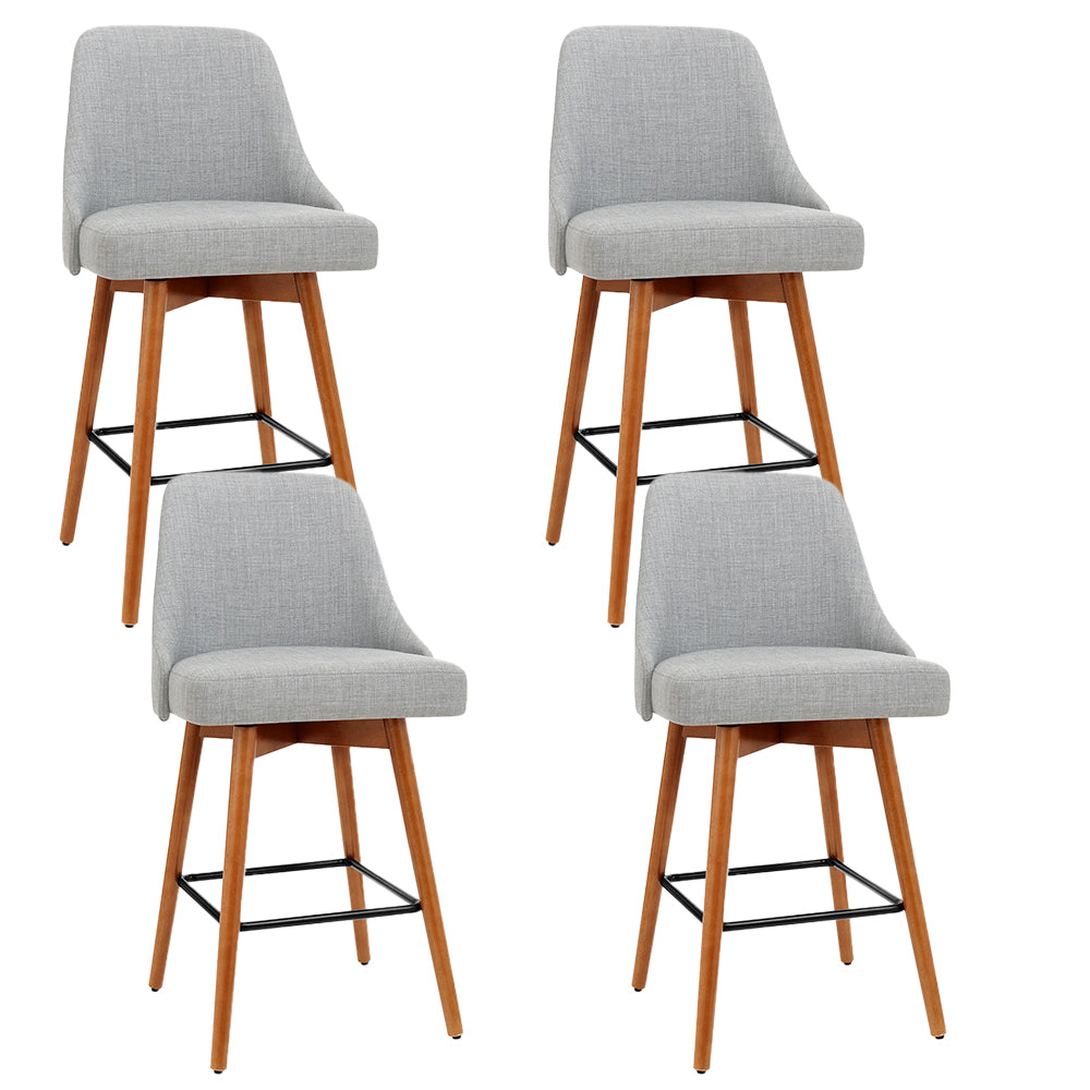 4x Bar Stools Swivel Seat Wooden Grey