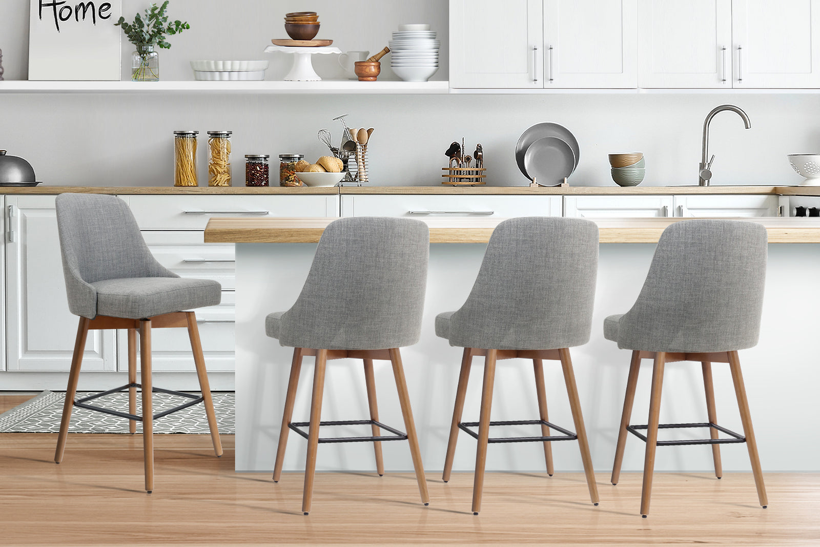 Artiss 4x Bar Stools Swivel Seat Wooden Grey