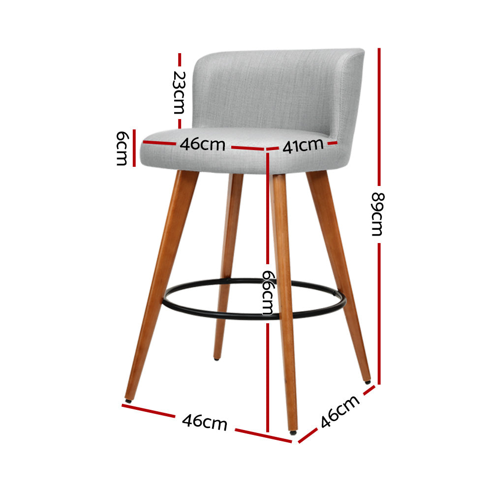 Artiss 2x Bar Stools Linen Padded Wooden Grey