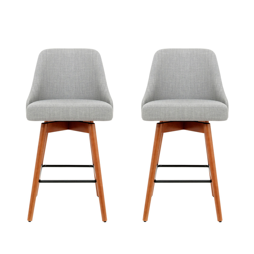 Artiss 2x Bar Stools Linen Padded Wooden Grey