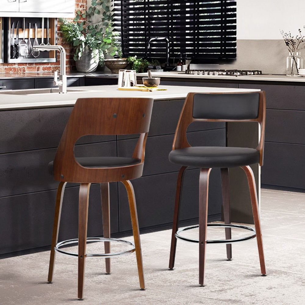 Artiss 2x Bar Stools Swivel Leather Chair 65cm