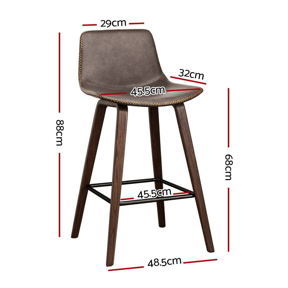 Bar Stools Kitchen Counter Barstools Leather Wooden Chairs x2