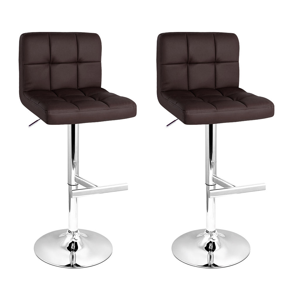 2x Bar Stools Leather Gas Lift Brown