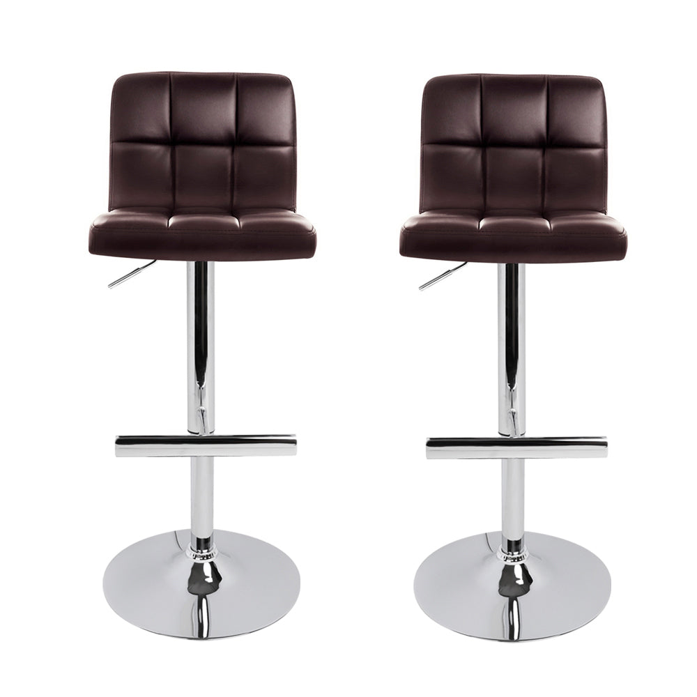 2x Bar Stools Leather Gas Lift Brown