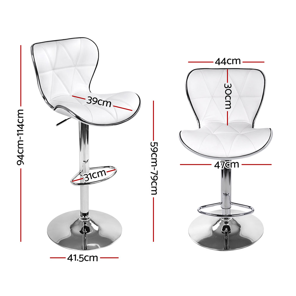 Artiss 2x Bar Stools Gas Lift Leather Seat White