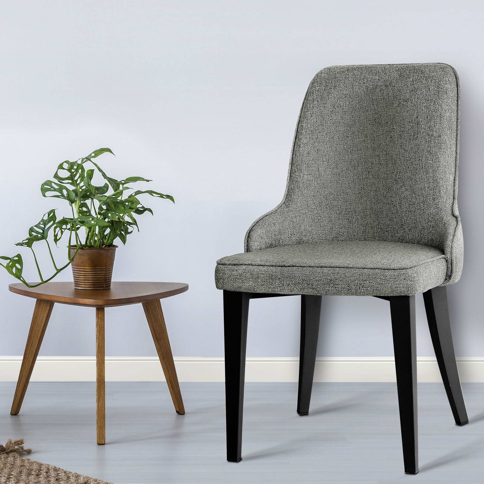 Dining Chairs Set of 2 Linen Fabric Grey