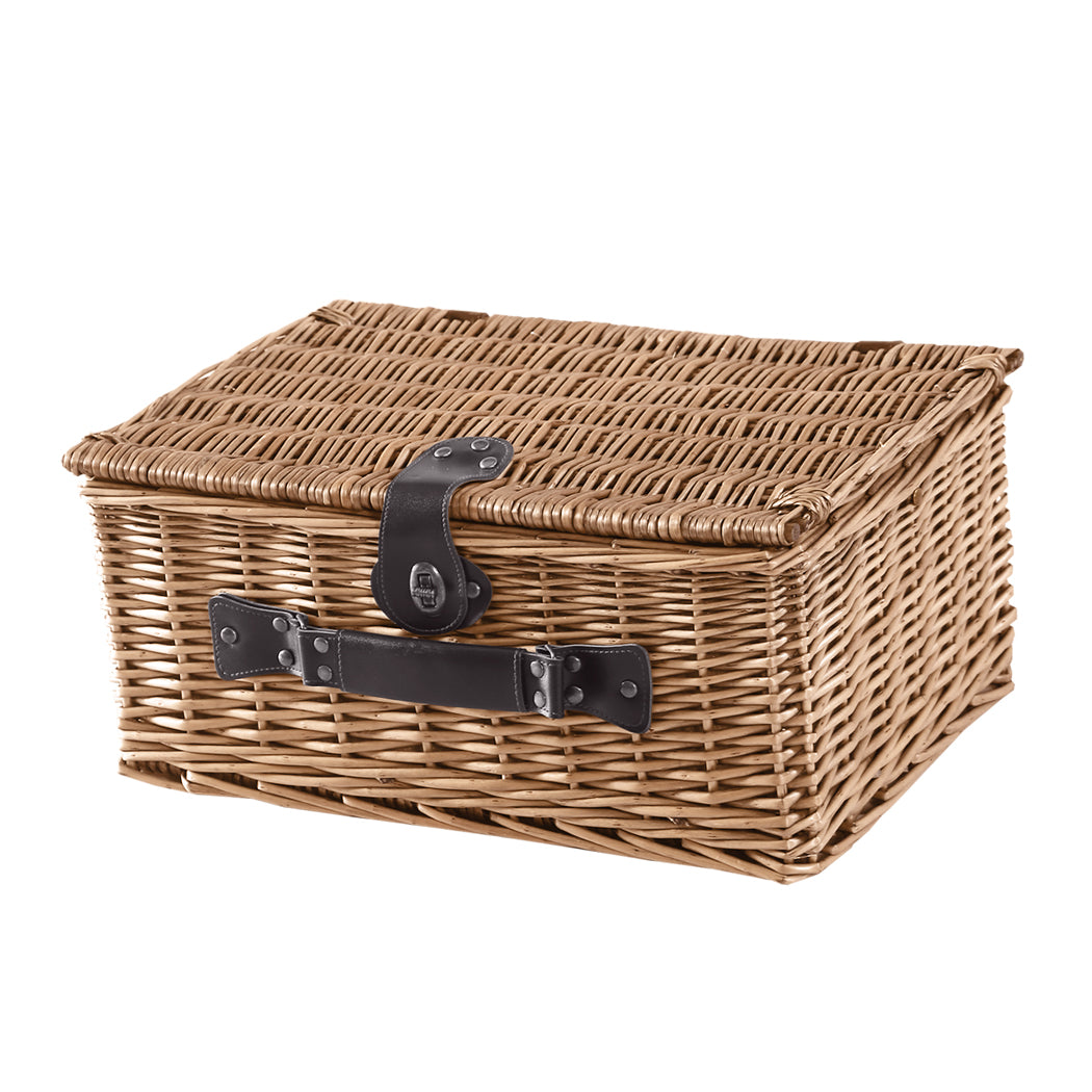 Picnic Basket Set 4 Person Willow Baskets Deluxe Outdoor Travel Camping Travel