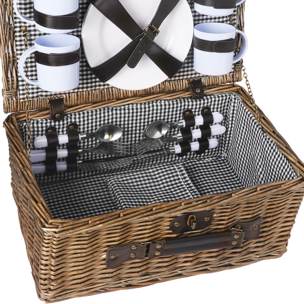 Picnic Basket Set 4 Person Willow Baskets Deluxe Outdoor Travel Camping Travel