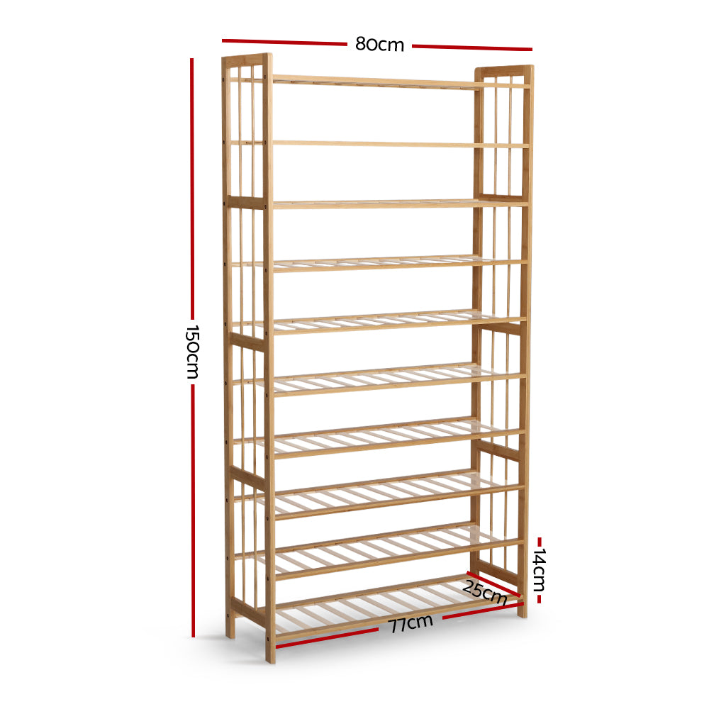 10Tier Bamboo Shoe Rack Wooden Shelf Stand Storage Organizer