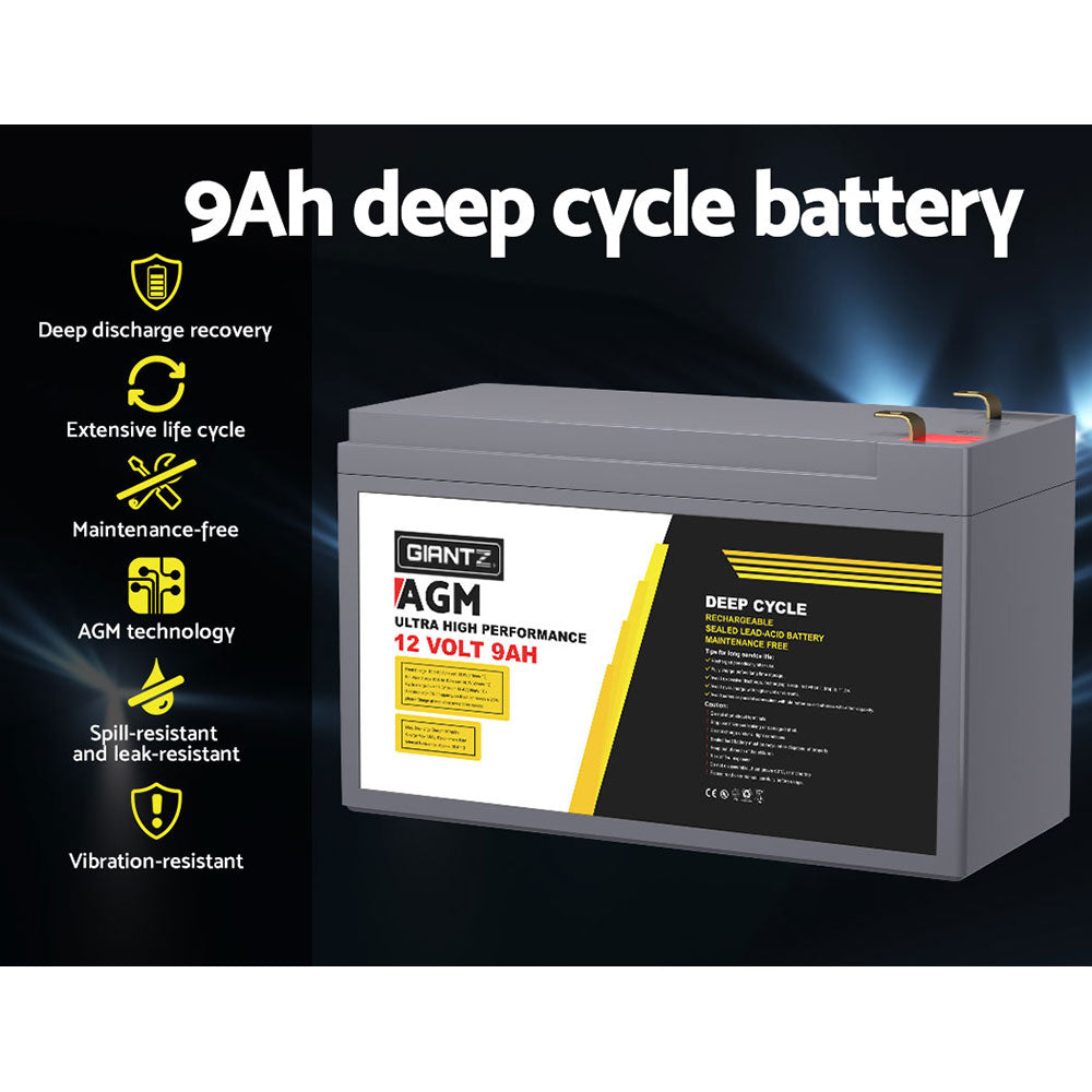 AGM Deep Cycle Battery 12V 9Ah Box Portable Solar Caravan Camping