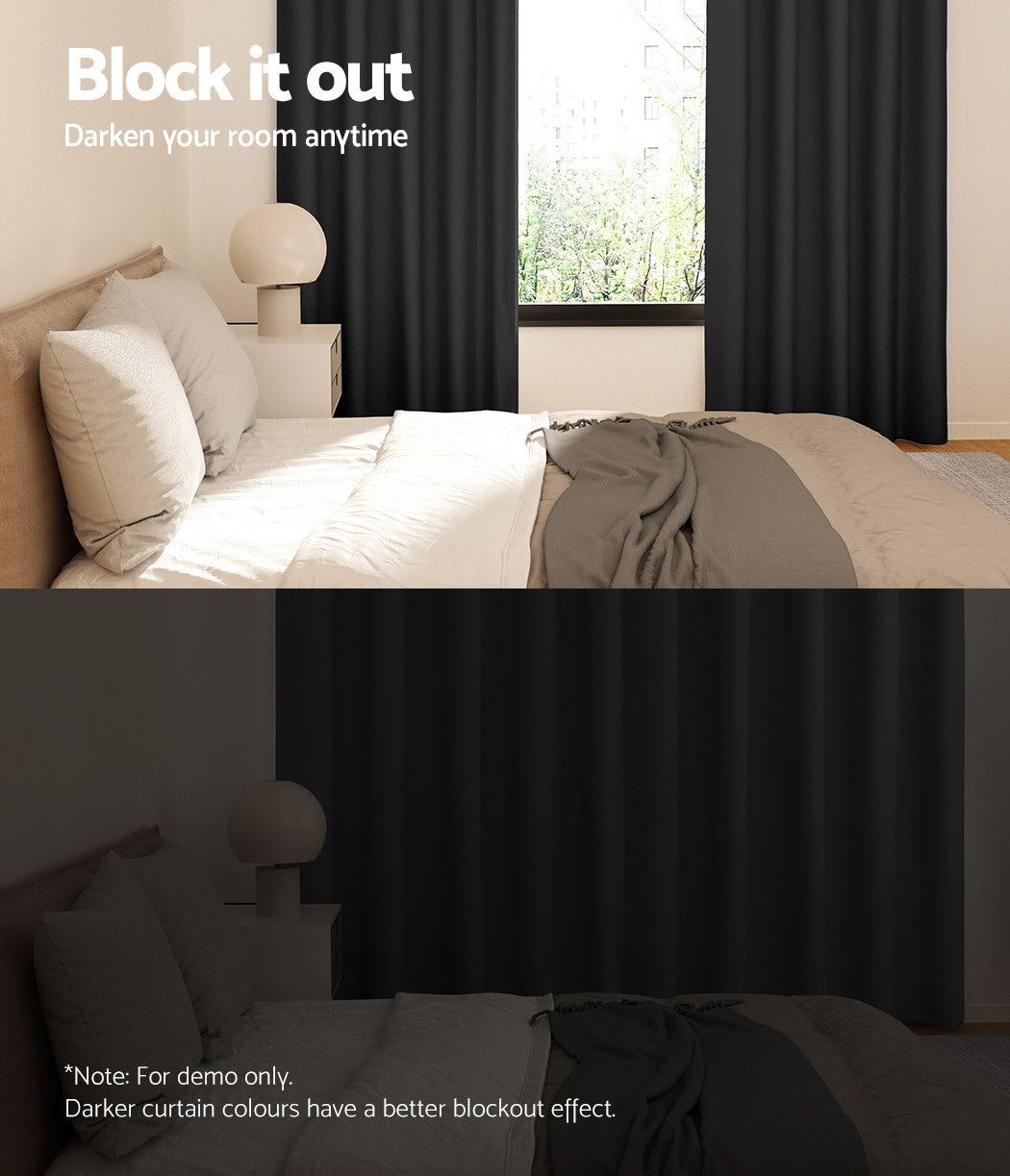 Artiss 2X Blockout Curtains Eyelet 240x230cm Black