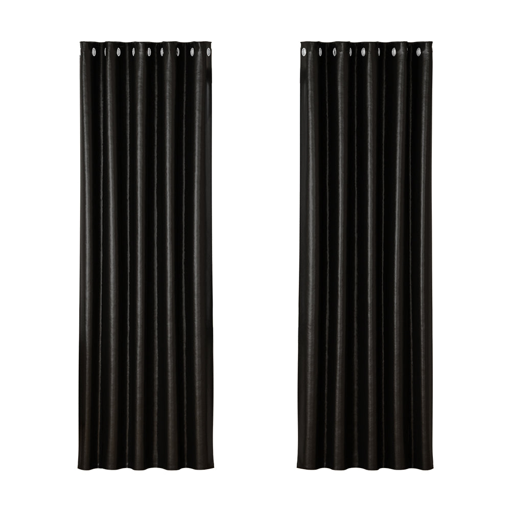 Artiss 2X Blockout Curtains Eyelet 180x213cm Black Shine