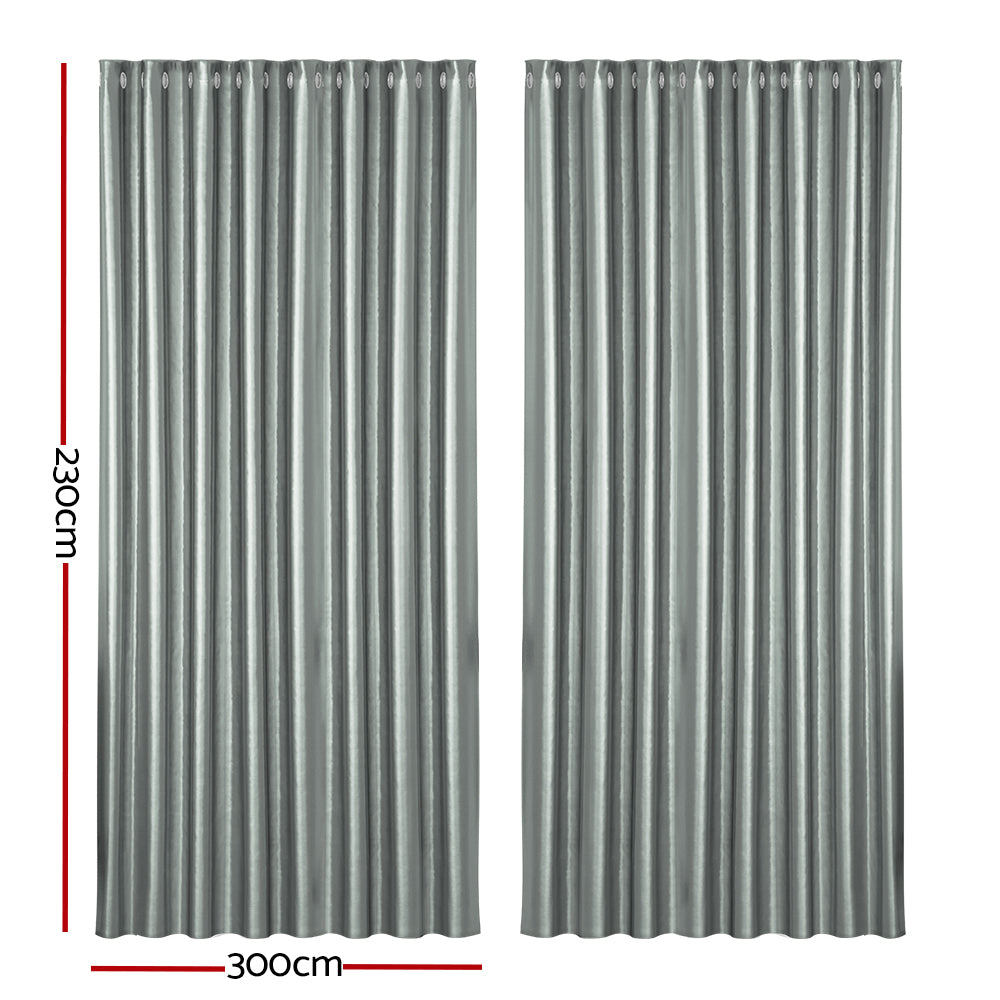 Artiss 2X Blockout Curtains Eyelet 300x230cm Grey Shine