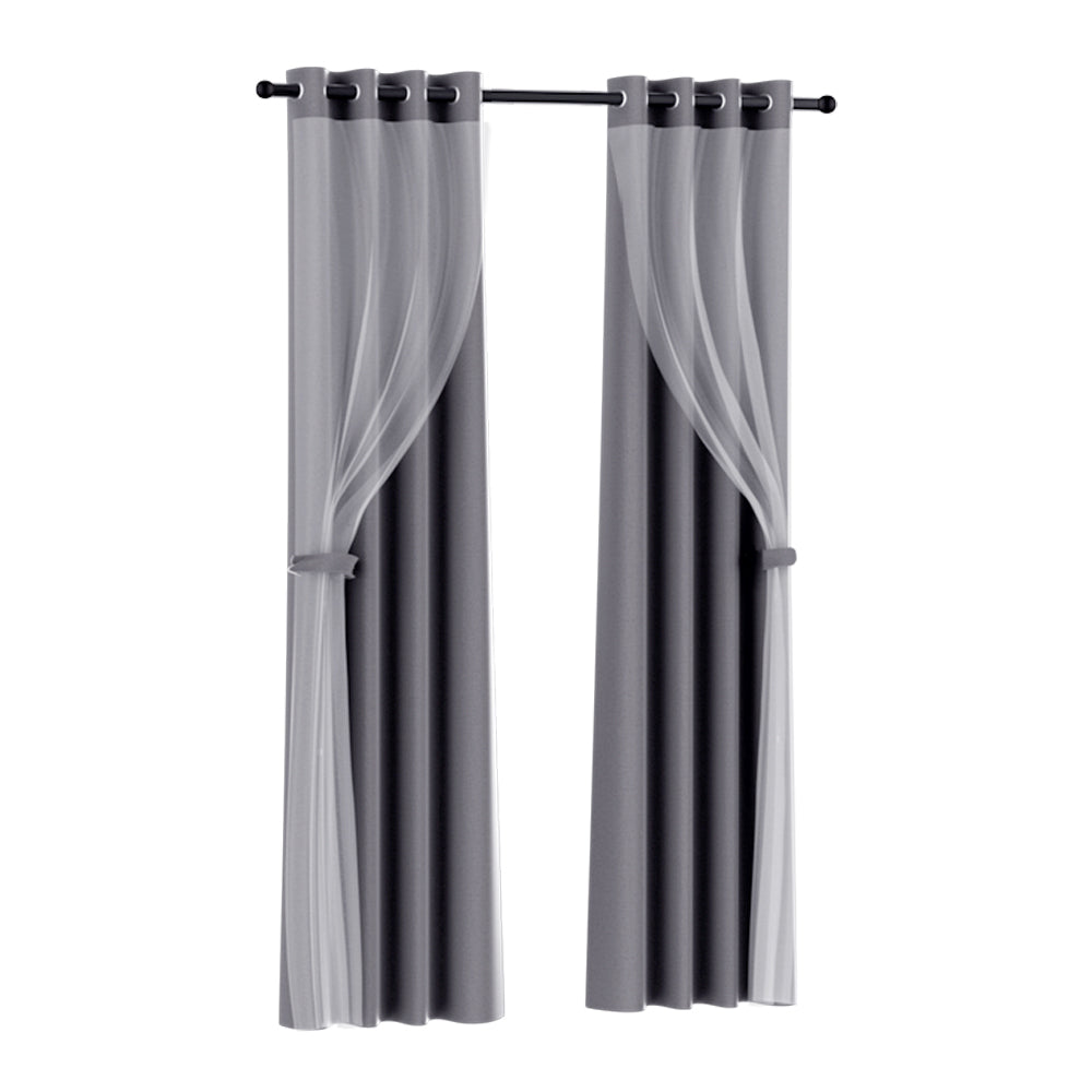 2X 132x160cm Blockout Sheer Curtains Charcoal