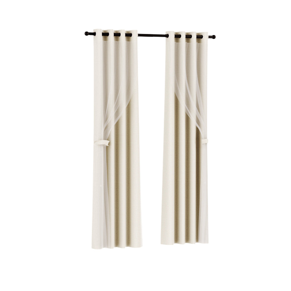 2X 132x213cm Blockout Sheer Curtains Beige