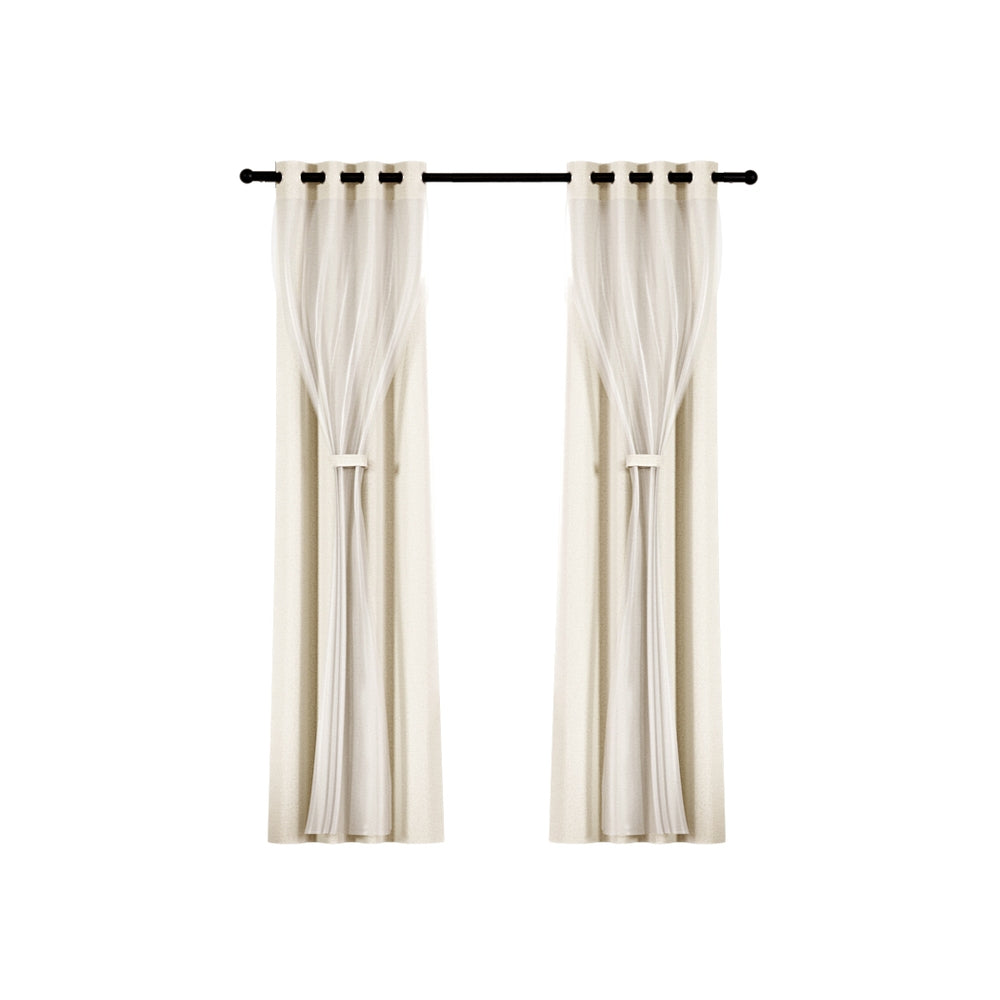 2X 132x213cm Blockout Sheer Curtains Beige