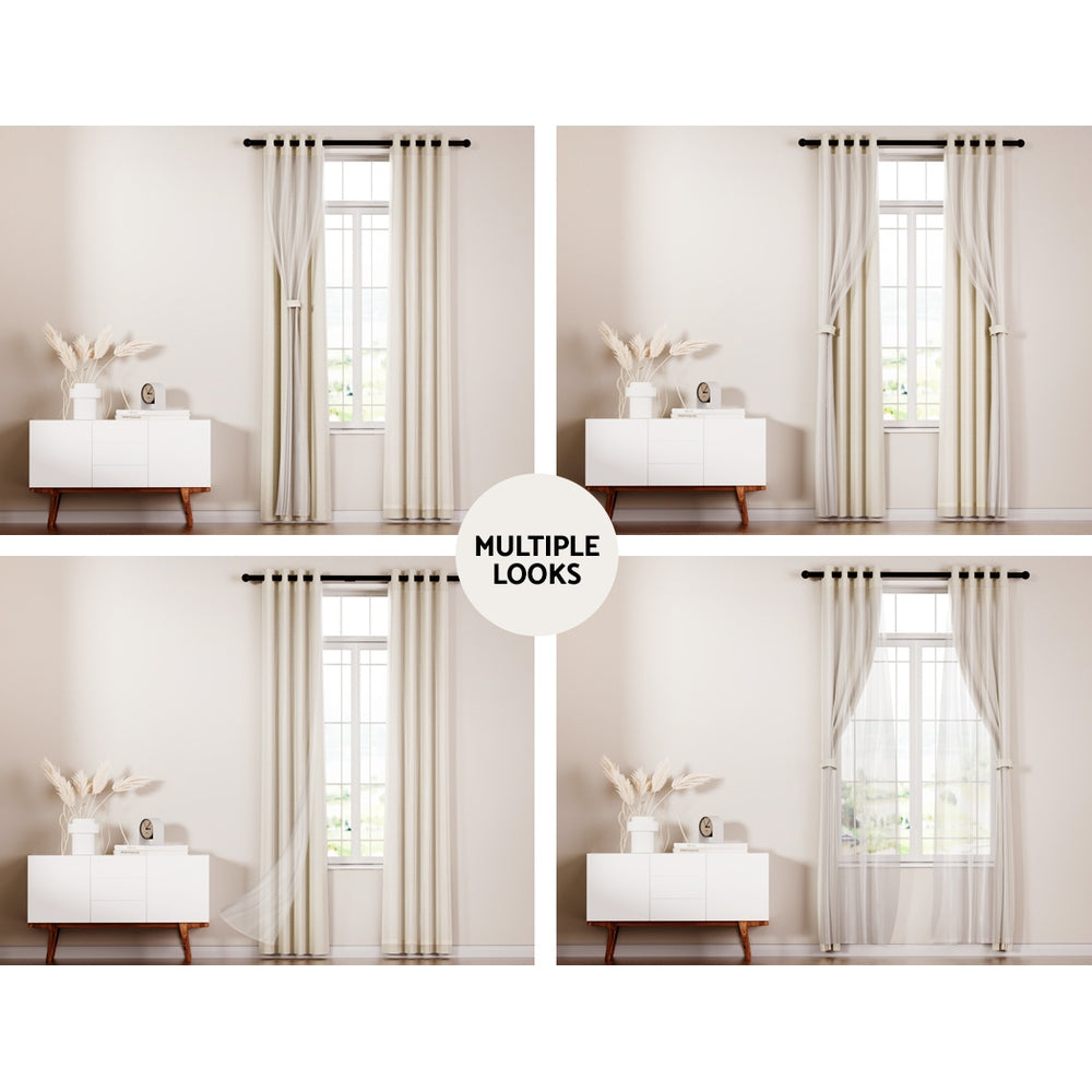 2X 132x213cm Blockout Sheer Curtains Beige