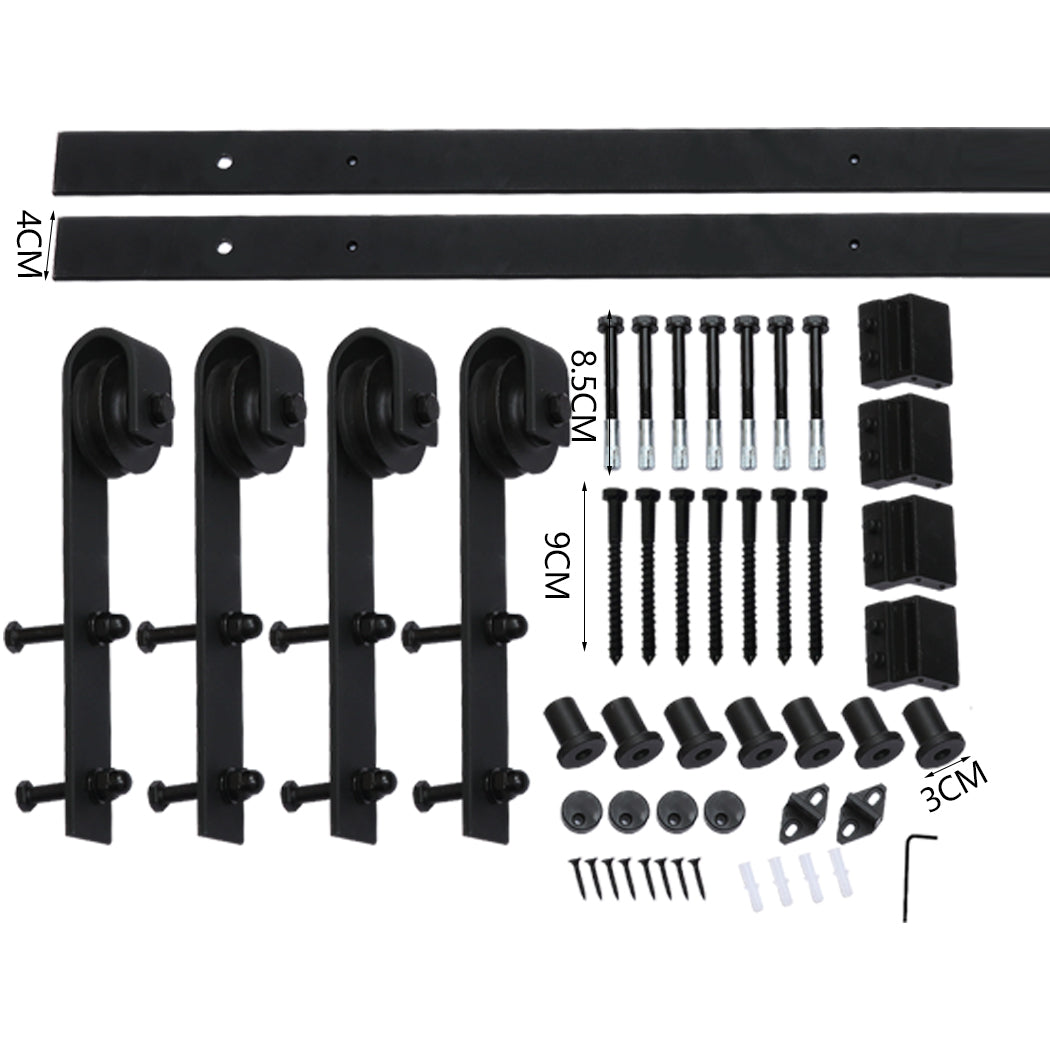 2.44M Antique Classic Style Double Sliding Barn Door Hardware Track Roller Kit