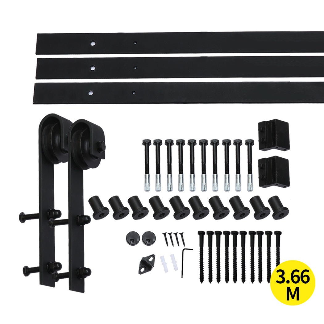 3.66M Antique Classic Style Double Sliding Barn Door Hardware Track Roller Kit