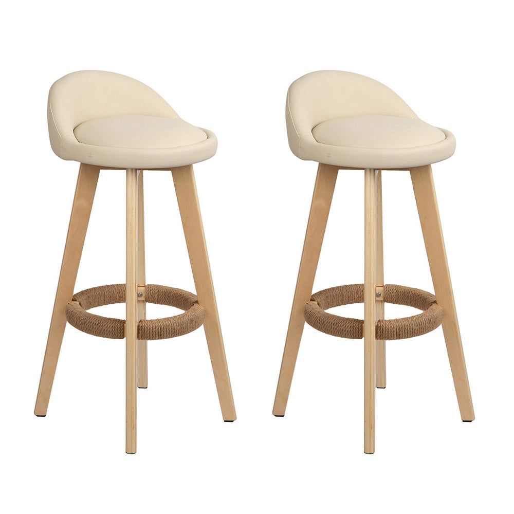 Artiss 2x Bar Stools Padded Leather Wooden Beige