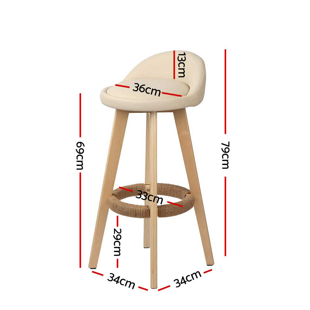 Artiss 2x Bar Stools Padded Leather Wooden Beige