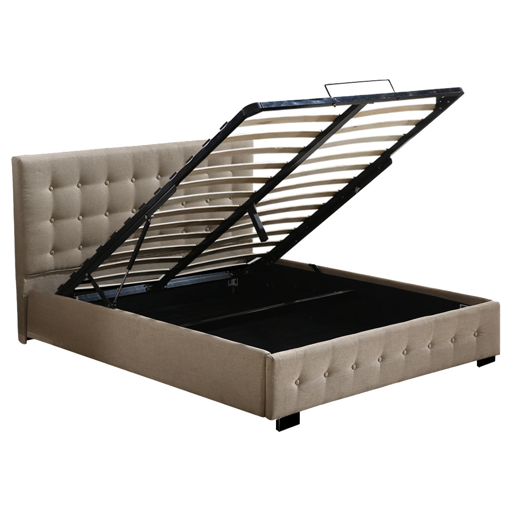 Bed Frame Base With Gas Lift Queen Size Platform Fabric