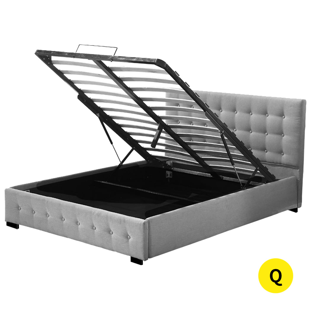 Bed Frame Queen Size Mattress Platform Fabirc With Storage Gas Lift