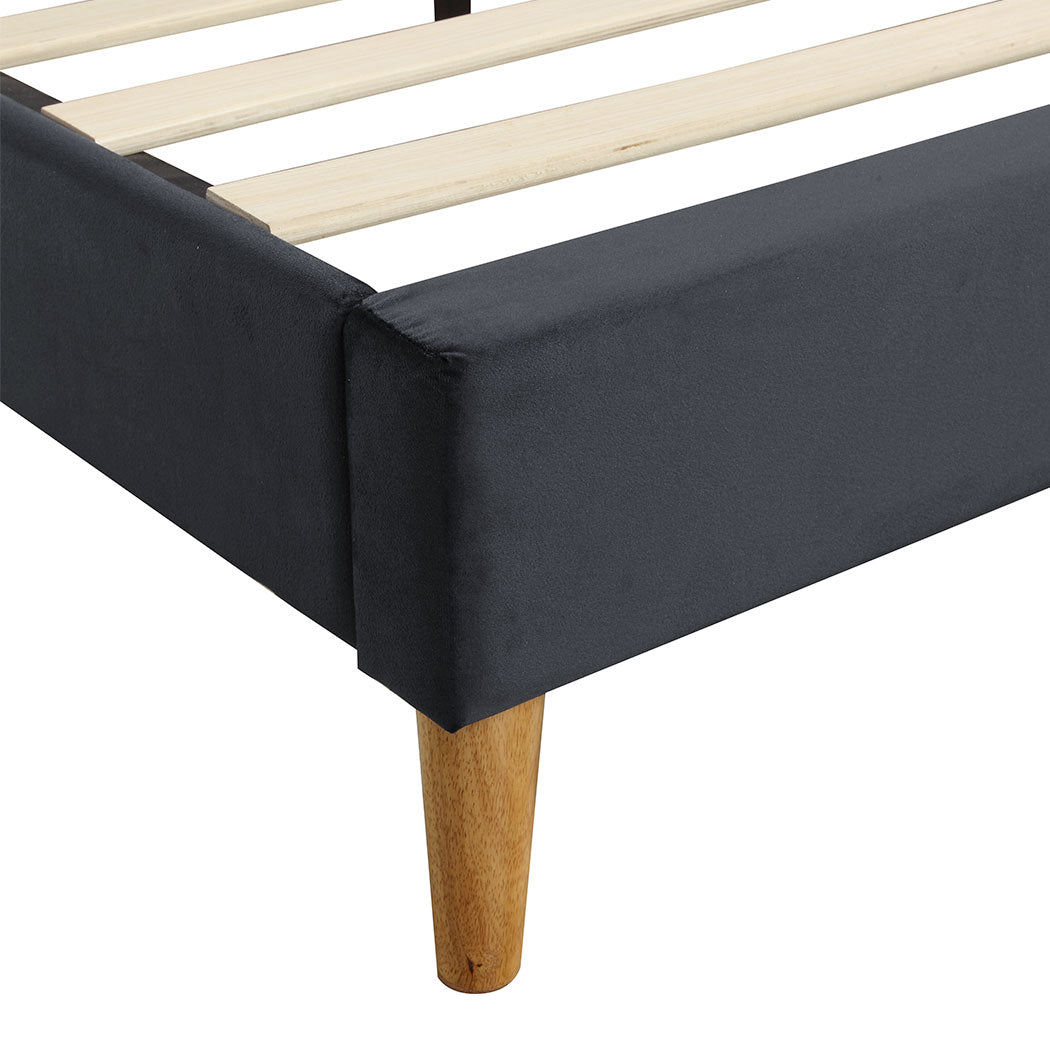 Bed Frame Queen Size Mattress Base Platform Wooden Velevt Headboard Grey