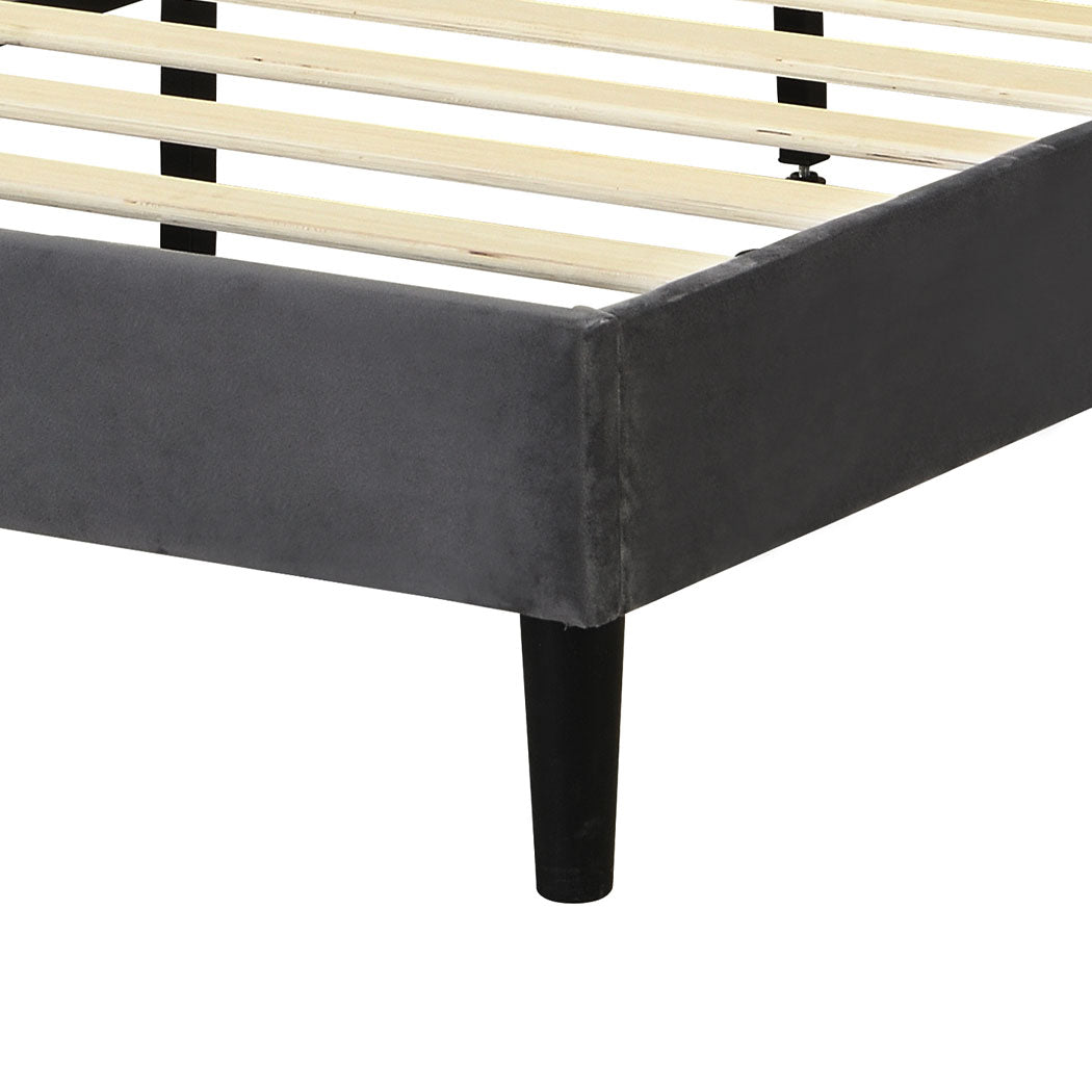 Bed Frame Queen Size Mattress Base Platform Wooden Velevt Headboard Grey