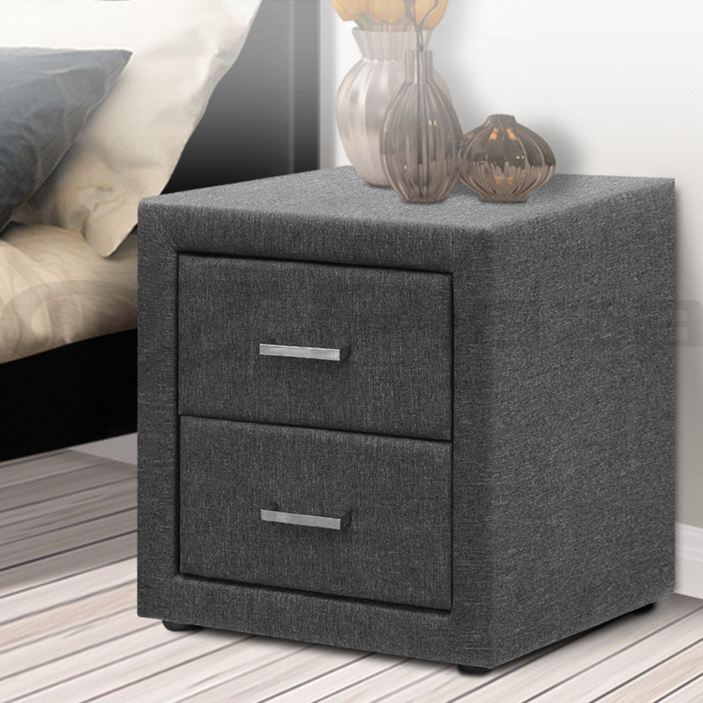 Bedside Table 2 Drawers Fabric - CADEN Grey