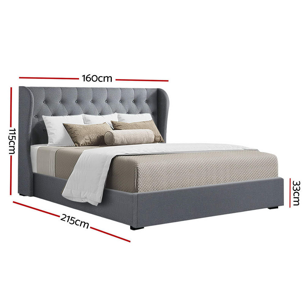 Issa Bed Frame Fabric Gas Lift Storage - Grey Queen