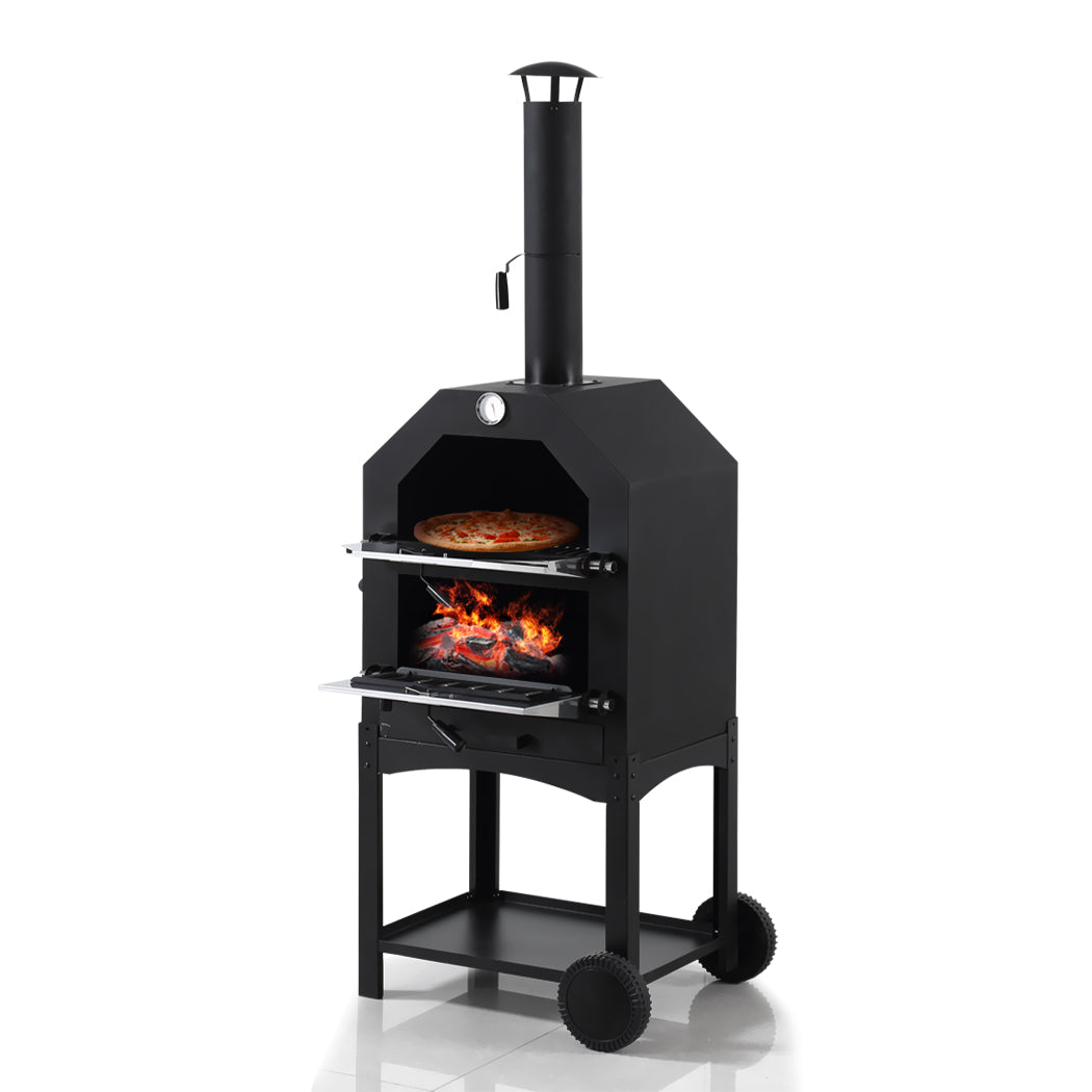 3in1 Charcoal BBQ Grill Steel Pizza Oven Smoker Outdoor Portable Barbecue Camp