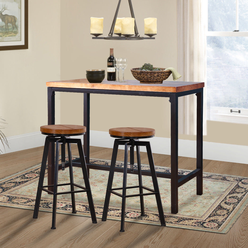 3pc Industrial Pub Table Bar Stools Wood Chair Set Home Kitchen Furniture