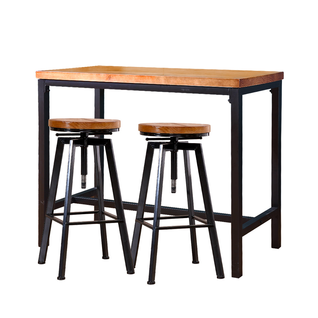 3pc Industrial Pub Table Bar Stools Wood Chair Set Home Kitchen Furniture