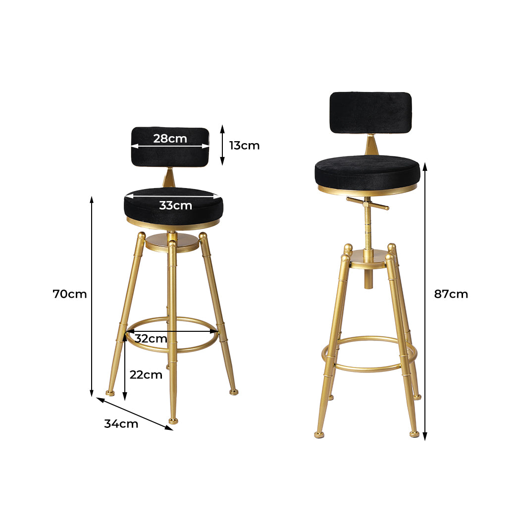 Bar Stools Kitchen Stool Chair Swivel Barstools Velvet Padded Seat Black