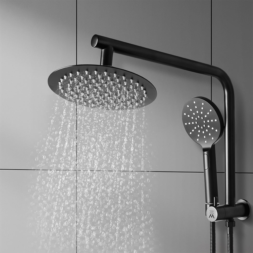 Rain Shower Head Set Black Round Brass Taps Mixer Handheld High Pressure 10