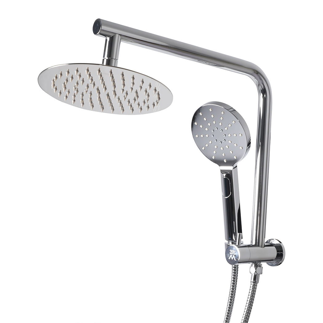 Rain Shower Head Set Silver Round Brass Taps Mixer Handheld High Pressure 10"