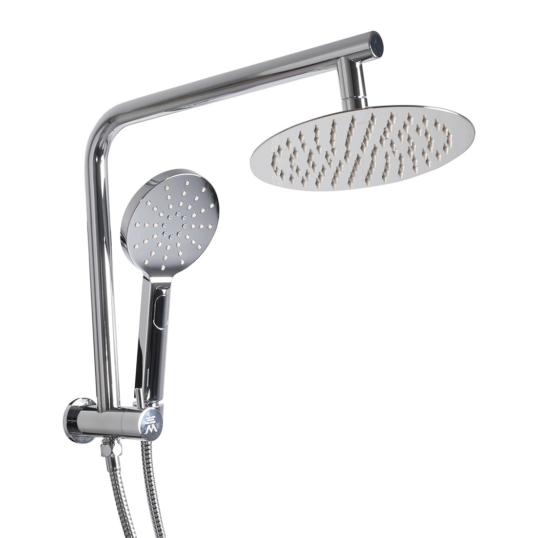 Rain Shower Head Set Silver Round Brass Taps Mixer Handheld High Pressure 10"