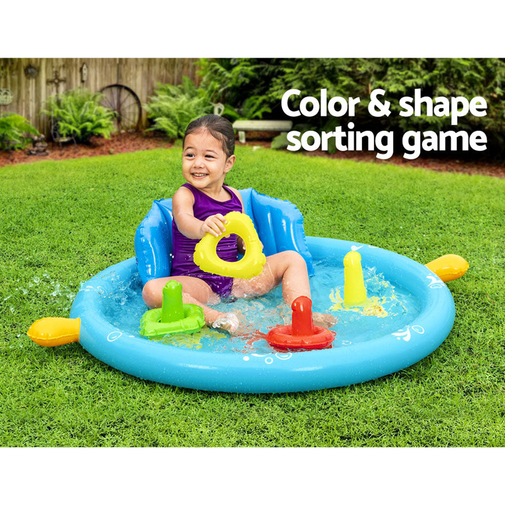 Kids Pool 115x89x76cm Inflatable Play Swimming Pools w/ Canopy 31L