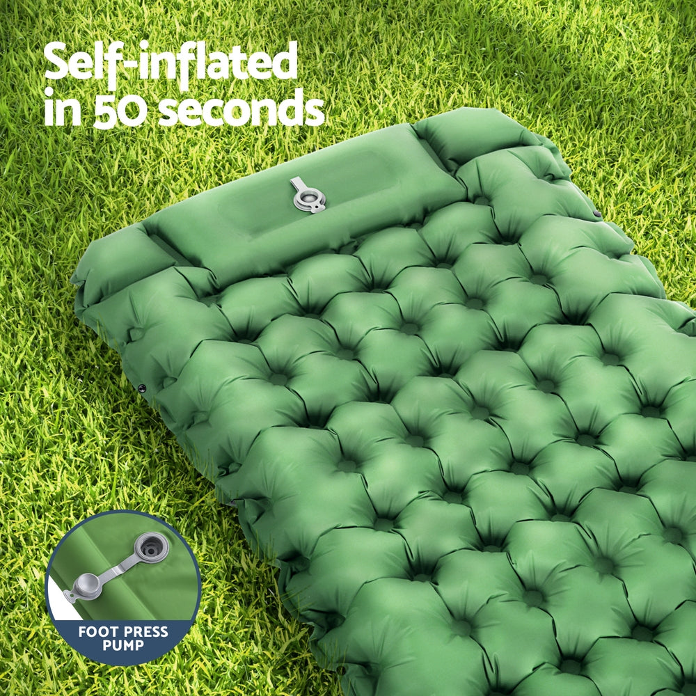 Self Inflating Mattress Camping Sleeping Mat Air Bed Pad Single Pillow