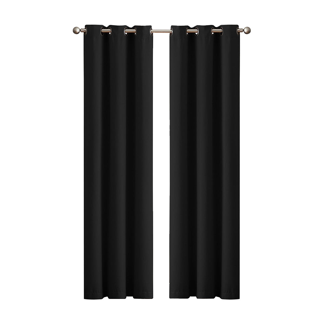 2x Blockout Curtains Panels 3 Layers Eyelet Room Darkening 132x160cm Black