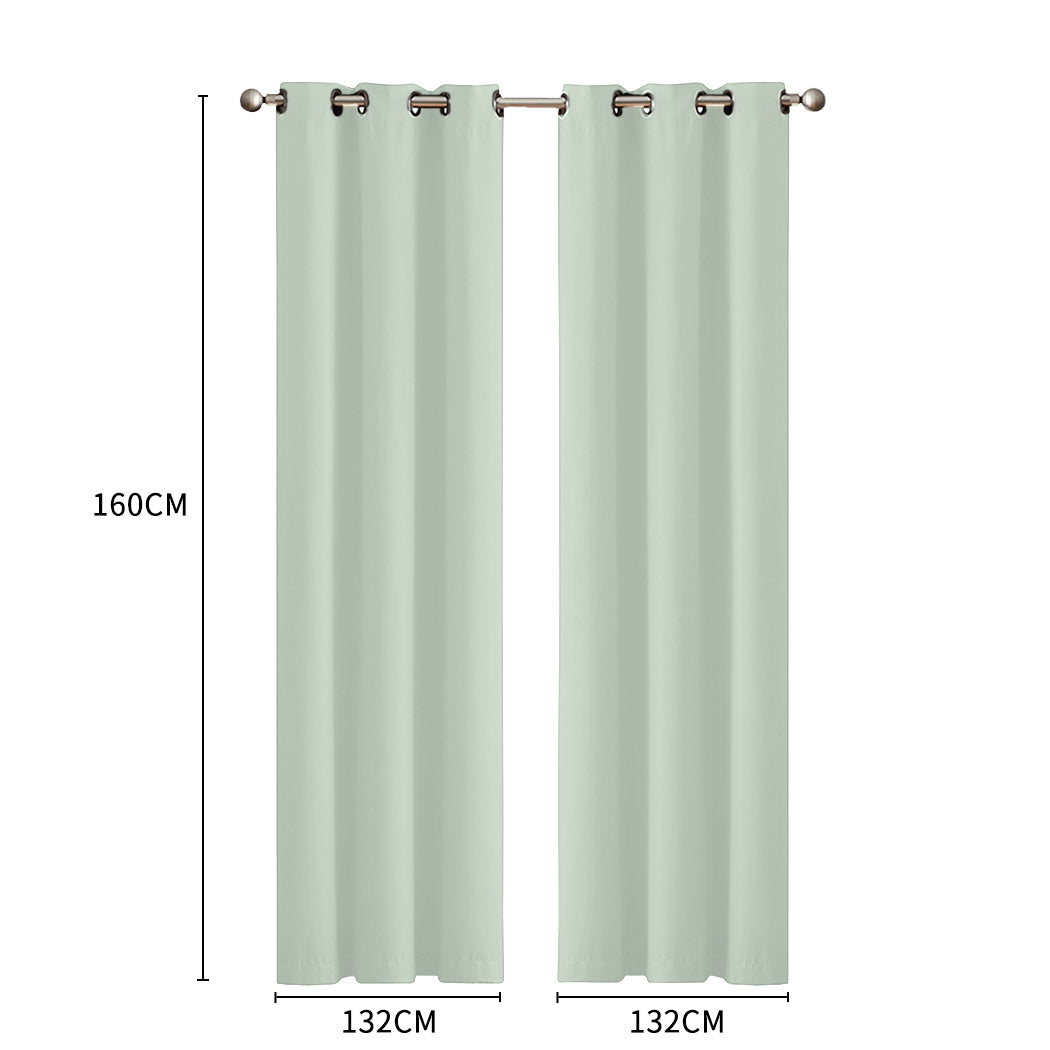 2x Blockout Curtains Panels 3 Layers Eyelet Room Darkening 132x160cm Green