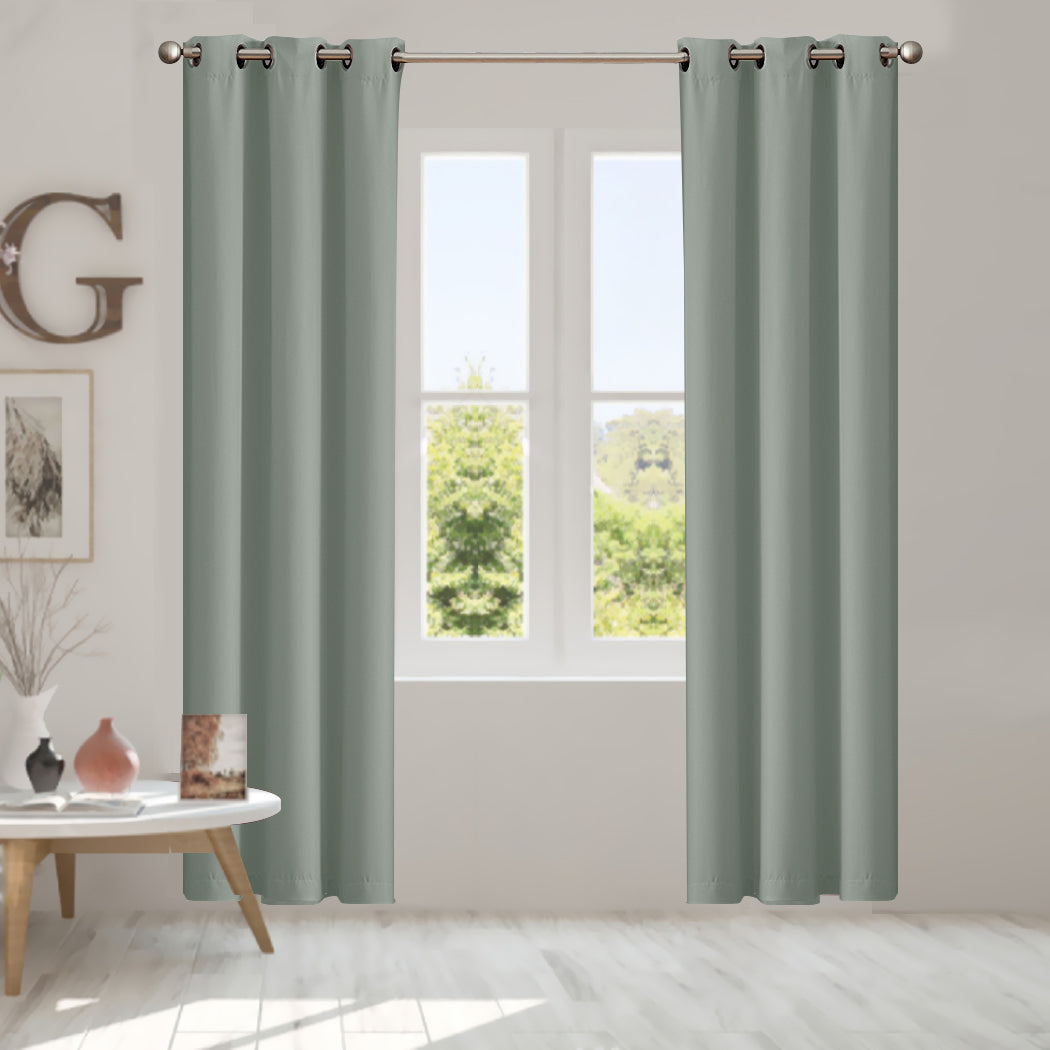 2x Blockout Curtains Panels 3 Layers Eyelet Room Darkening 132x160cm Green