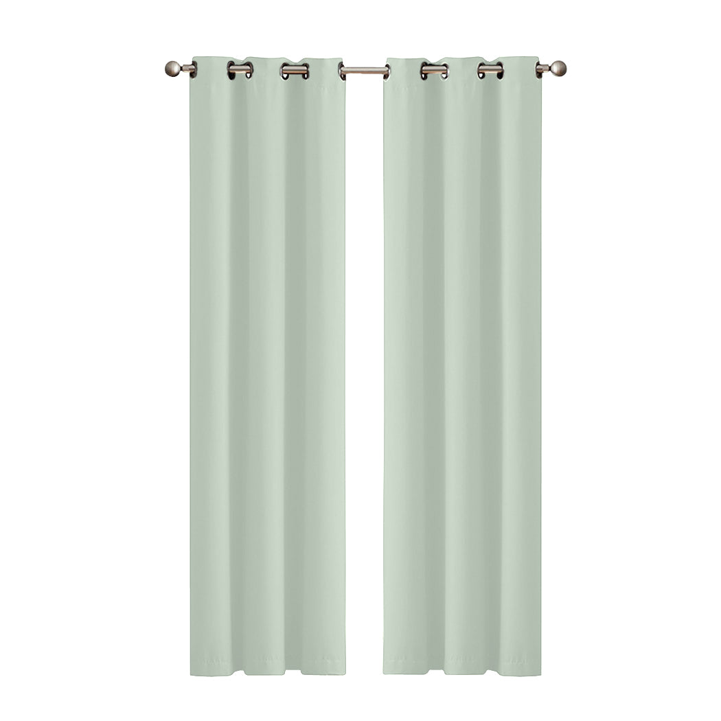 2x Blockout Curtains Panels 3 Layers Eyelet Room Darkening 132x160cm Green