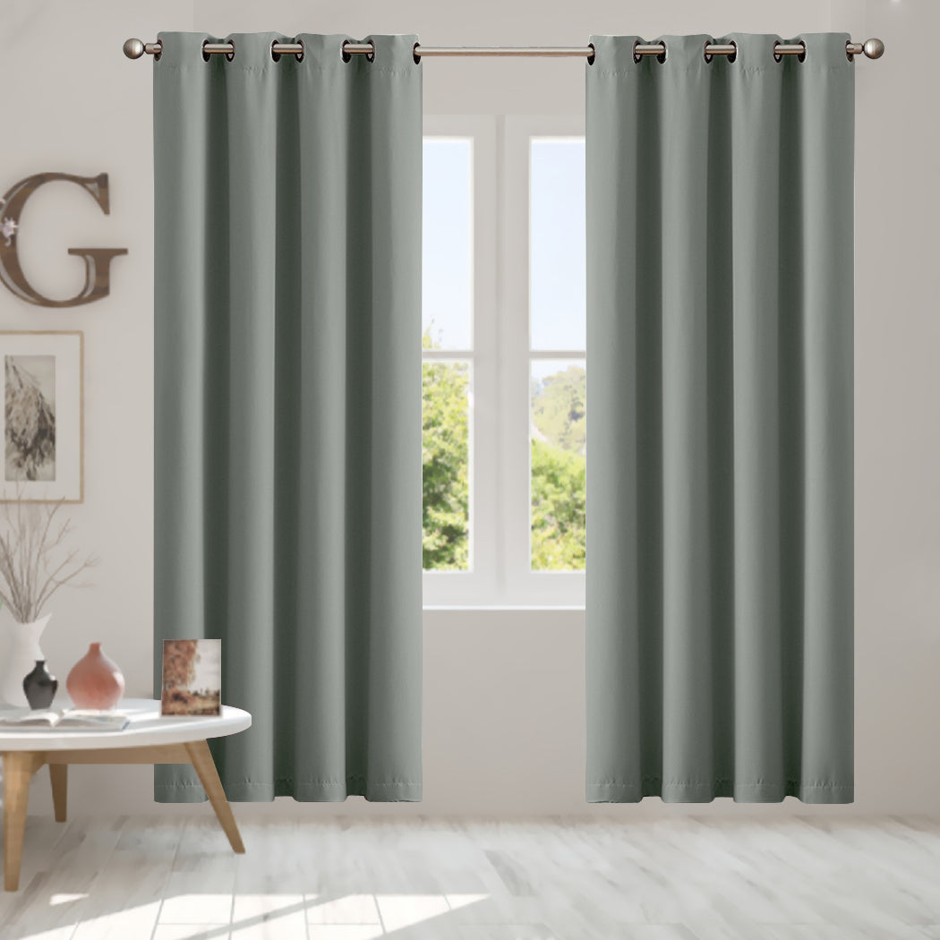 2x Blockout Curtains Panels 3 Layers Eyelet Room Darkening 132x213cm Green